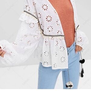 Zara White Eyelet Kimono shrug Top - Boho or Hippie style - small